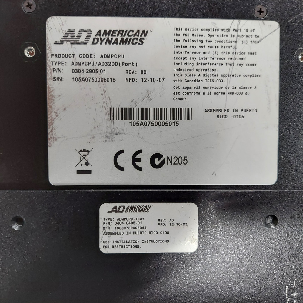 American Dynamics ADMPCPU MegaPower CPU AD3200 MPCPU MPU CONTROL UNIT