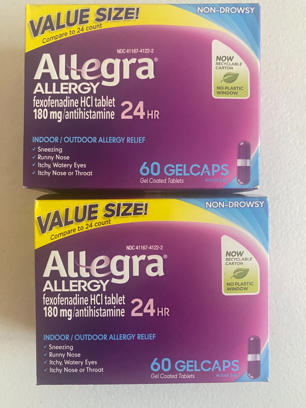 Allegra Allergy 24 Hr No Drowsy 60ct  Gelcaps Long Fast-Acting 2 Boxes Exp 5/26