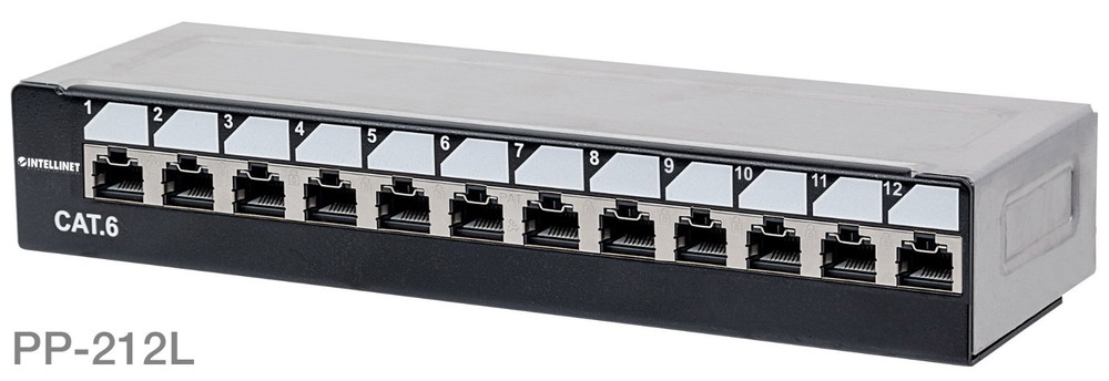 12-Port 1U Cat6 Unshielded Patch Panel, Top Entry Punch Down, Locking Function