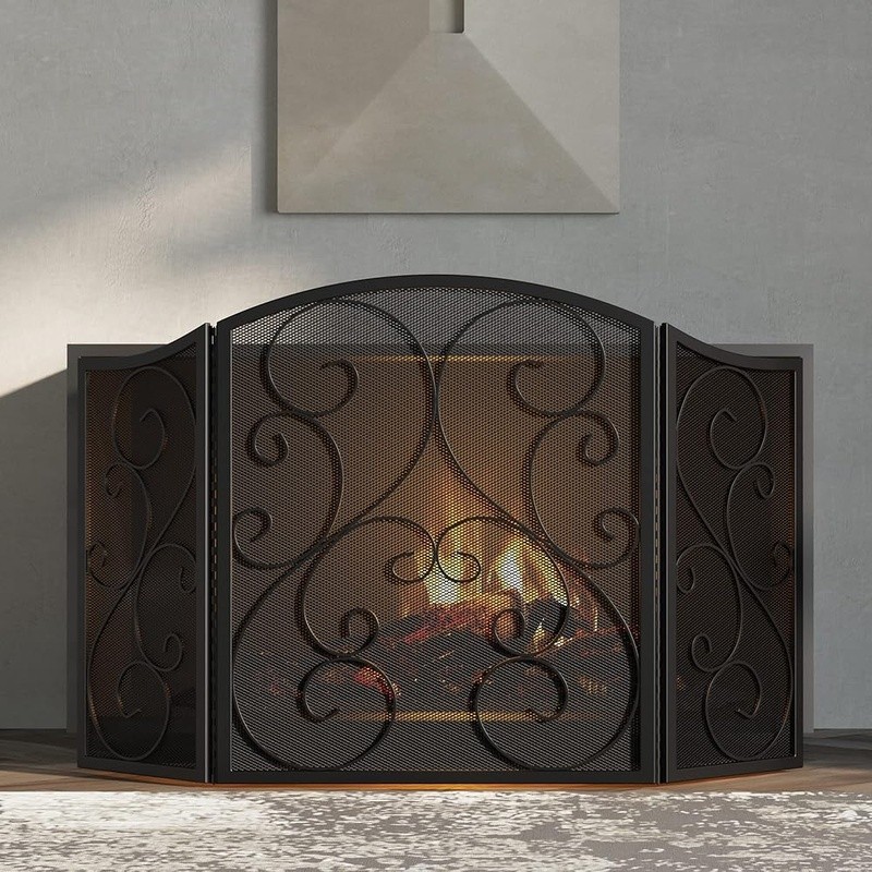 3 Panel Foldable Fireplace Screen Spark Guard Safety Accessories Fire Protection