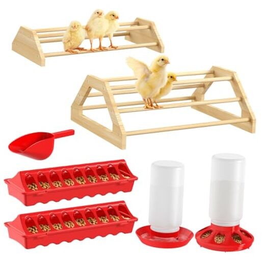 7-in-1 Chicken Brooder Box for Chick Starter Kit, Includes Red + Wood Color