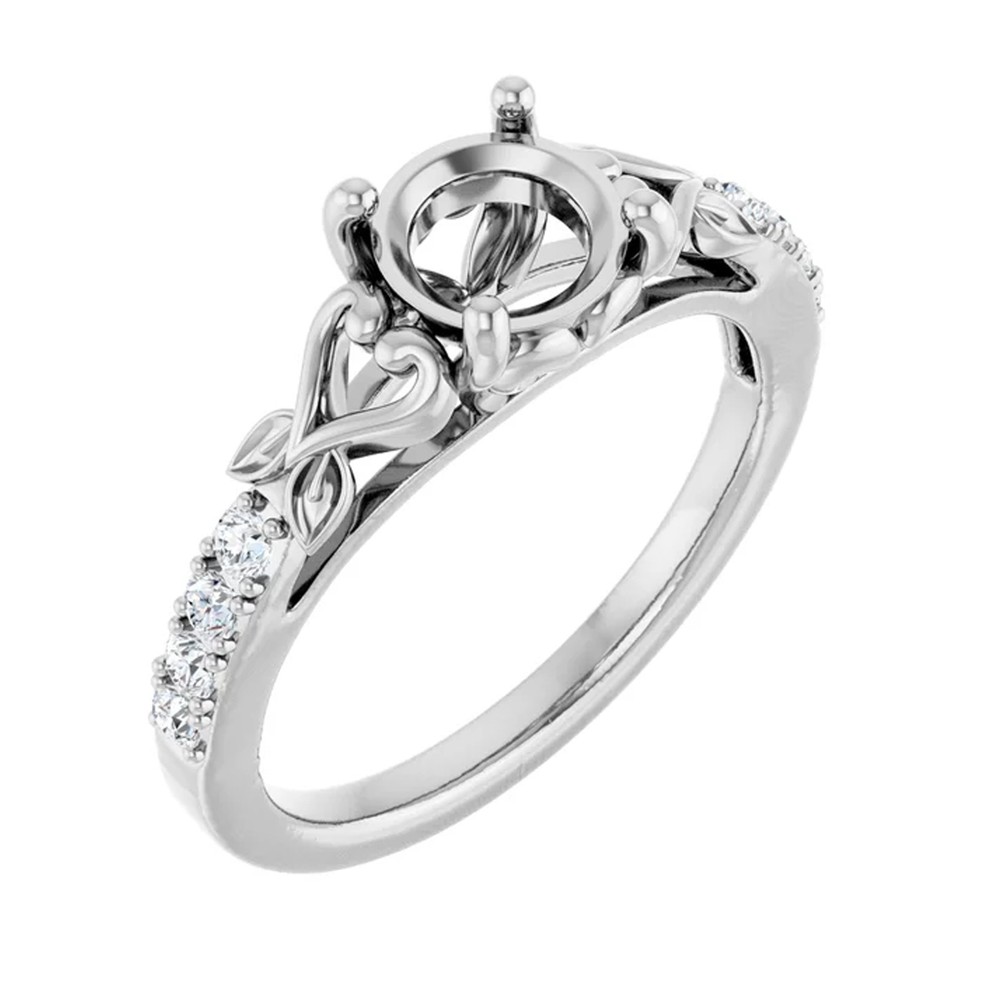 Ring Setting Blank Ring Without Stone Round 9mm 925 Silver Side Natural Zircon