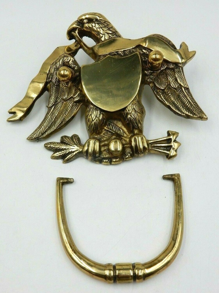VINTAGE AMERICAN BALD EAGLE DOOR KNOCKER, HEAVYWEIGHT SOLID BRASS DOOR KNOCKER