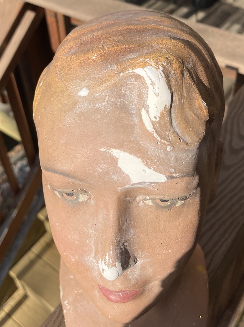 Antique, 1900’s Plaster Child Mannequin Bust, German, Brown Eyes, Blond Hair