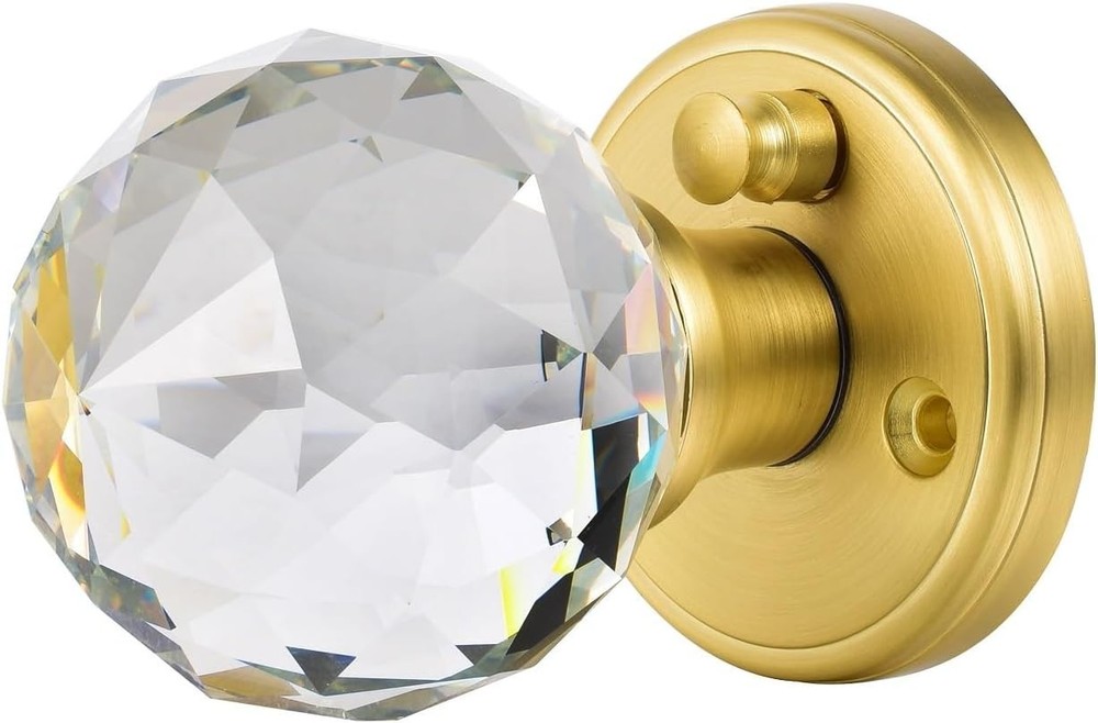Crystal Glass Door Knobs Interior with Lock, Privacy .Privacy, Satin Brass