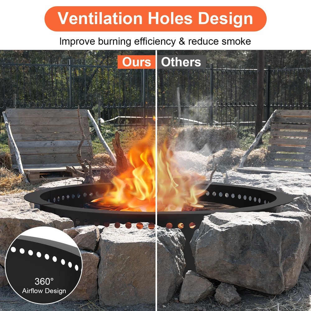 Smokeless Fire Pit Ring, 35 inch Outer/31 inch Inner Heavy Duty Large Solid S...