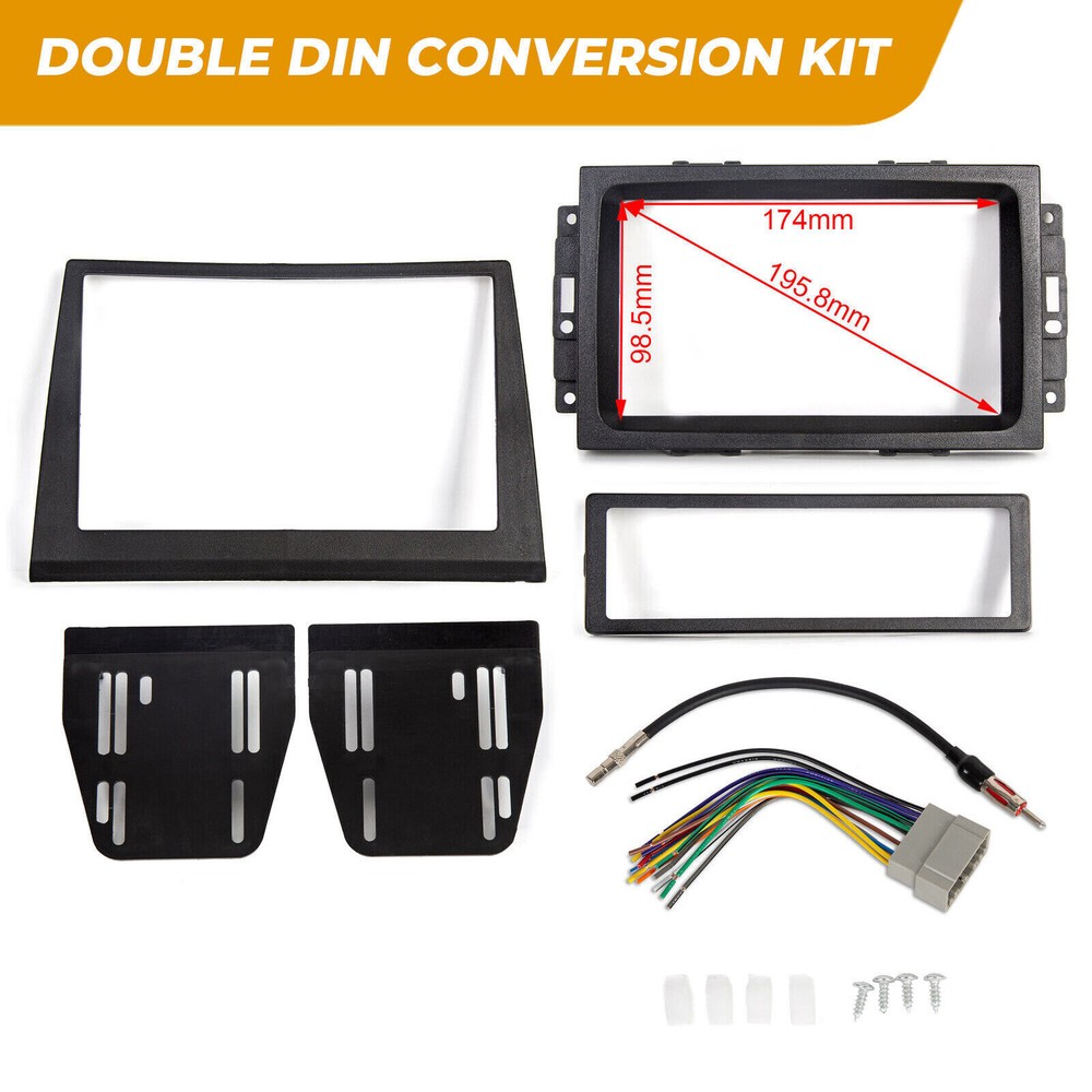 Double Din Dash Radio Panel Install Kit For 06-07 Jeep Commander W/ Wire Harness