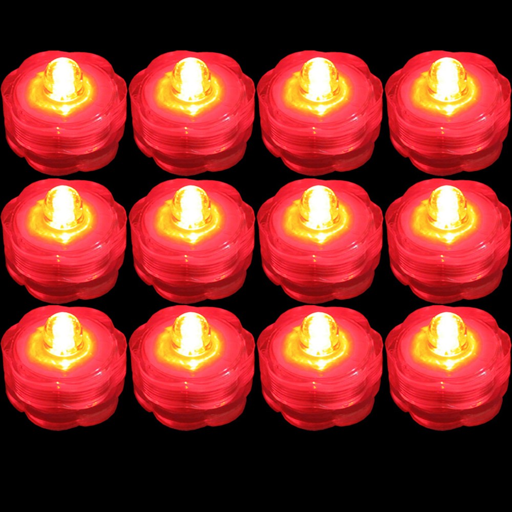 Submersible Waterproof Battery LED Tea Light ~ Wedding Decoration~Red~ 12 Pack