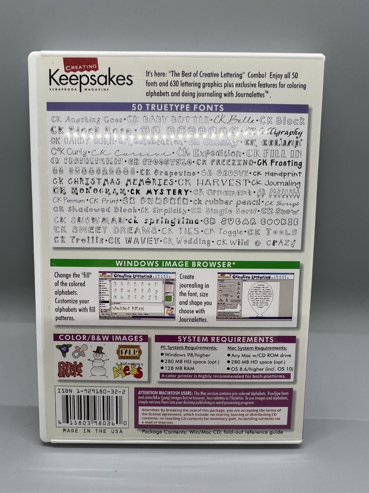 CREATIVE LETTERING COMBO - Keepsakes WIN/MAC CD-ROM 1999 2000