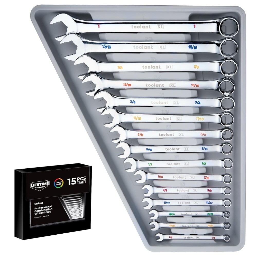 Max Grip 15pcs Professional SAE Combination Wrench Set with Long Pattern Offset