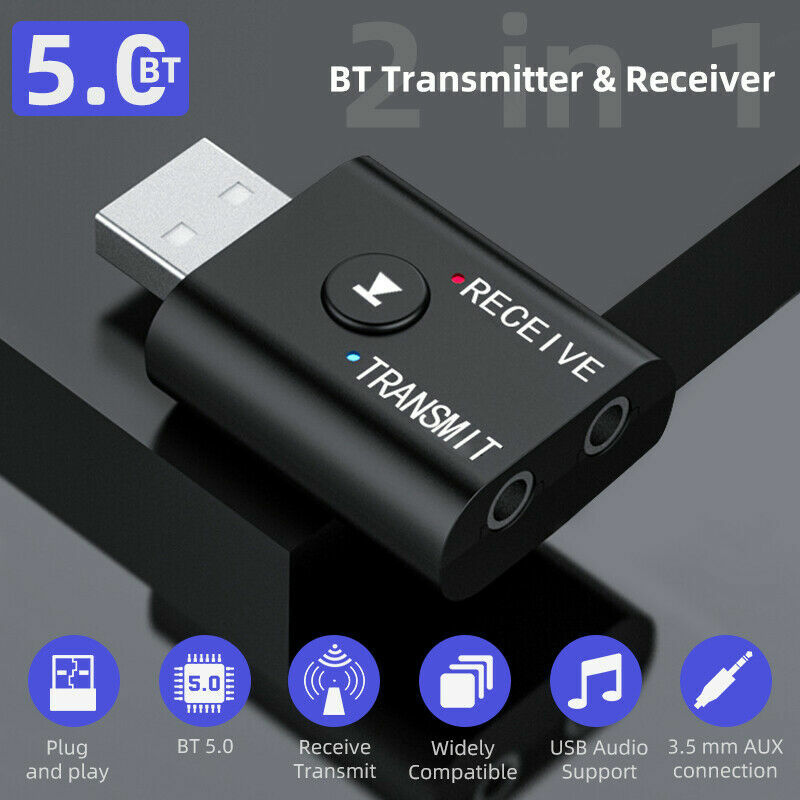 Mini 3.5mm Bluetooth 5.0 Transmitter Receiver TV PC Car USB Audio Stereo Adapter