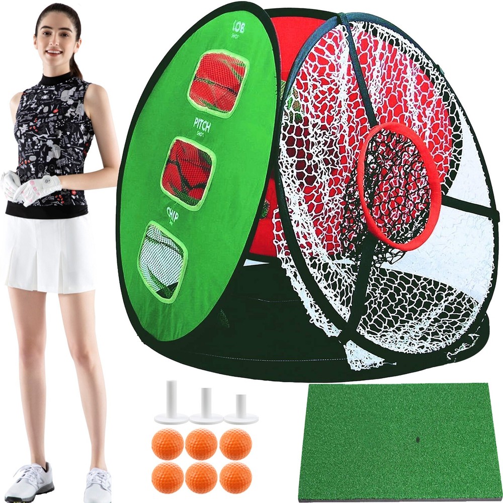 Pop Up Golf Chipping Net, Mat & Rubber Tees,Foam Practice Balls,Target Training