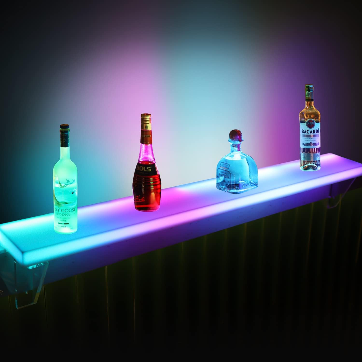 Led Liquor Bottle Display Shelf Wall Mounted Lighted Bar Shelves with Remote&App