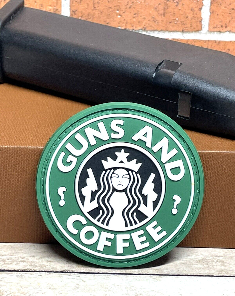 PVC Tactical Patch - Guns and Coffee Morale Gun Patch - Hooked Backed
