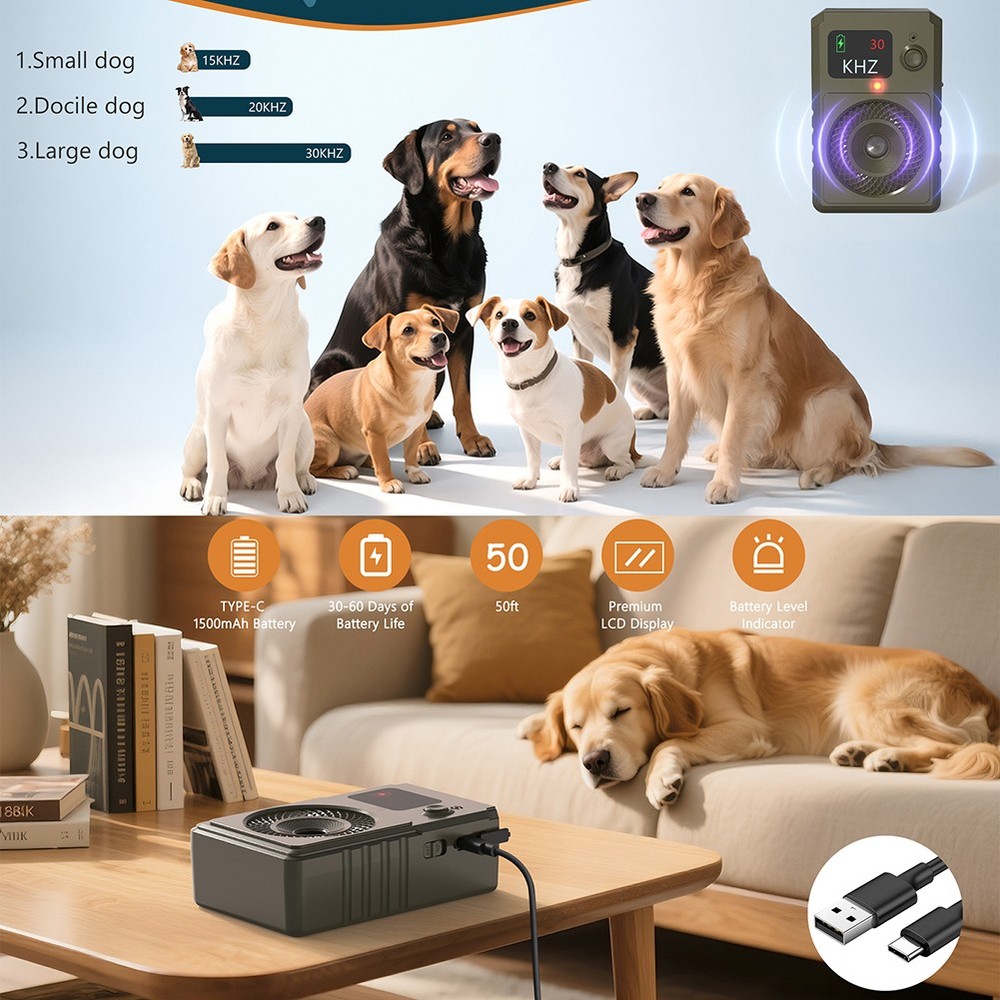 Ultrasonic Automatic Anti-Barking Device Dog Barking Control Type-C Rechargeable