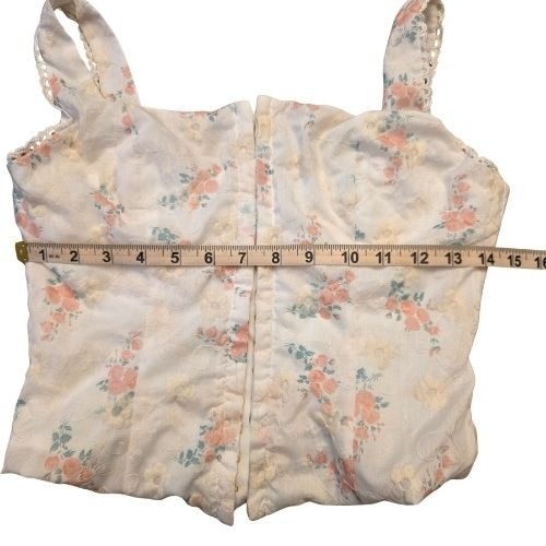 Altar'd State Corset Crop Top Floral Print White Pink Girlhood Core Lace Trim XS