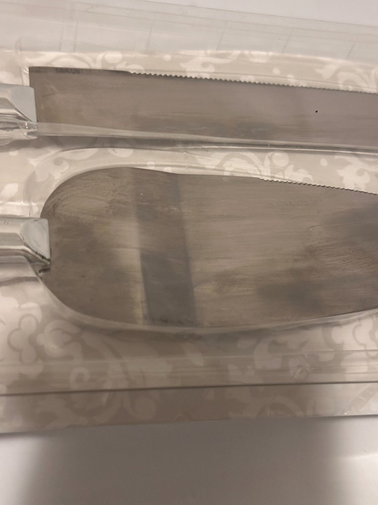 Amscan wedding cake silver serving set - server 10.5" knife 12.7"