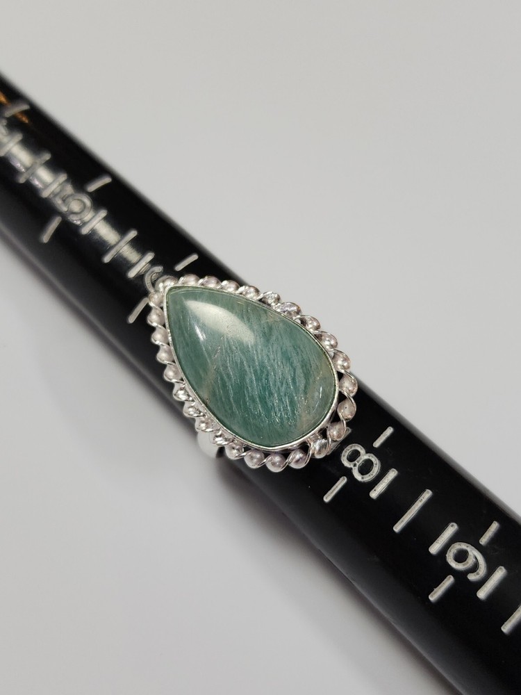 Amazonite Ring Setting Marked 925 Pale Green Stone Large Teardrop SIZE 7.75