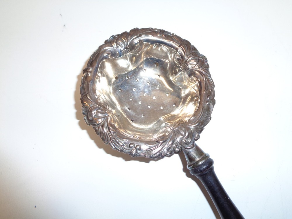 Antique Silver Tea Strainer w/ Wood Handle