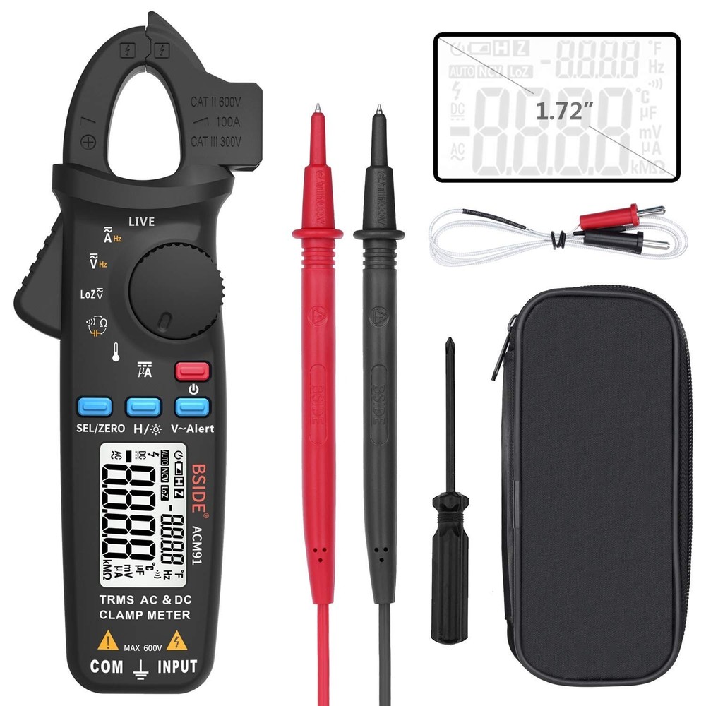 ACM91 Clamp Multimeter Digital AC DC Current Clamp Meter True RMS Auto Range ...