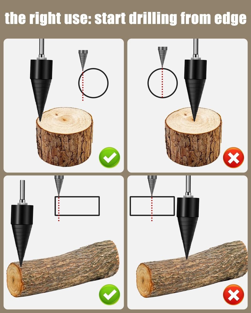 2-Pack Firewood Splitting Drill Bits 45mm/32mm - Efficient Log Splitter Tools