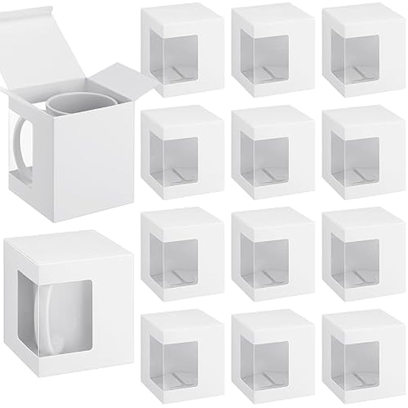 24 Pcs Mug Boxes, Paper Coffee Mug Present Boxes with Window, Strong Packagin...