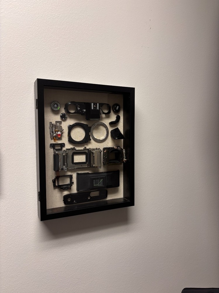 Deconstructed 35mm Camera Shadow Box Art - Retro Wall Decor - Camera Blue Print