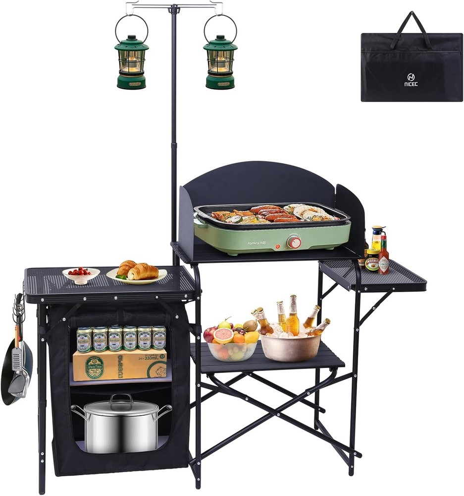 Camping Kitchen Station Camping Table Picnic Table Portable Grill Table Folding