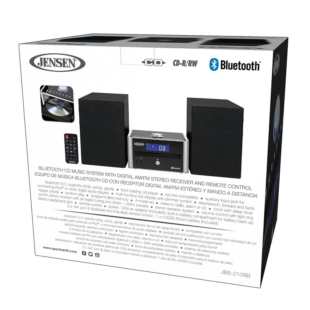 Jensen JBS-210 3-Piece Modern Compact Bluetooth Stereo Shelf System, CD Playe...