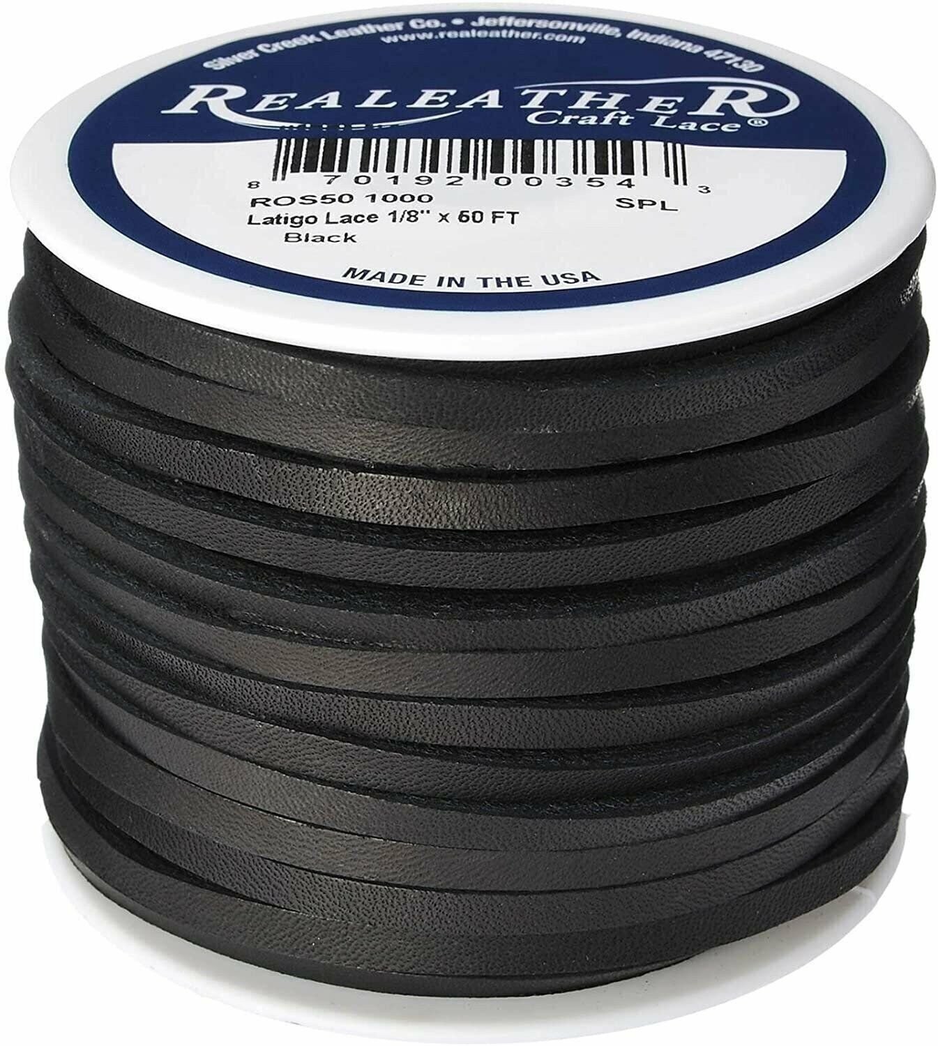 Realeather Cowhide Latigo Lace Spool, 1/8"x50', Multiple Colors Available