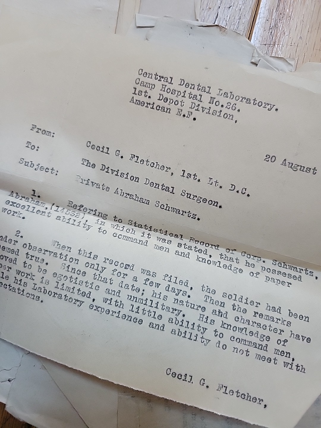 WWI Cecil Fletcher Dentist Archive AEF Photos Documents France WW1 1st Depot