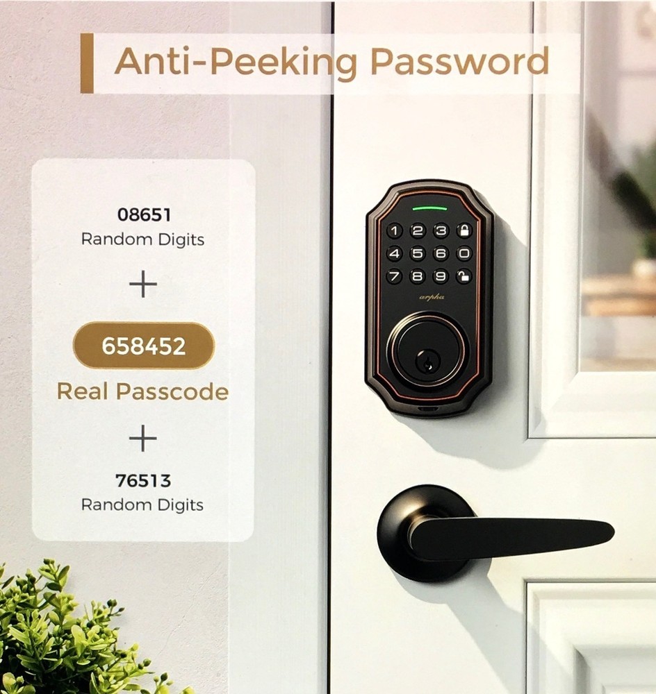 ARPHA Smart Keyless Entry Door Lock, W/2 Handle Set, Bluetooth Elec,Keypad&App.