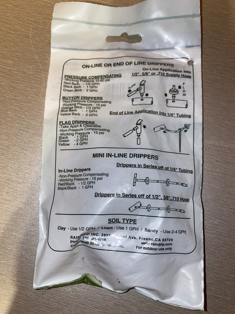Raindrip PC4010 1 GPH Pressure Compensating Drippers 10 Pieces