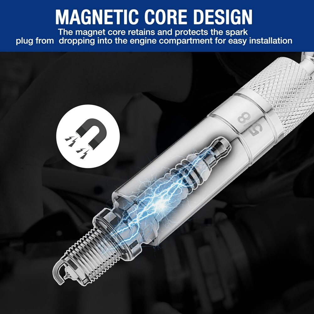 7PCS Magnetic Swivel Spark Plug Socket Set Thin Wall Socket Extension 3/8" Drive