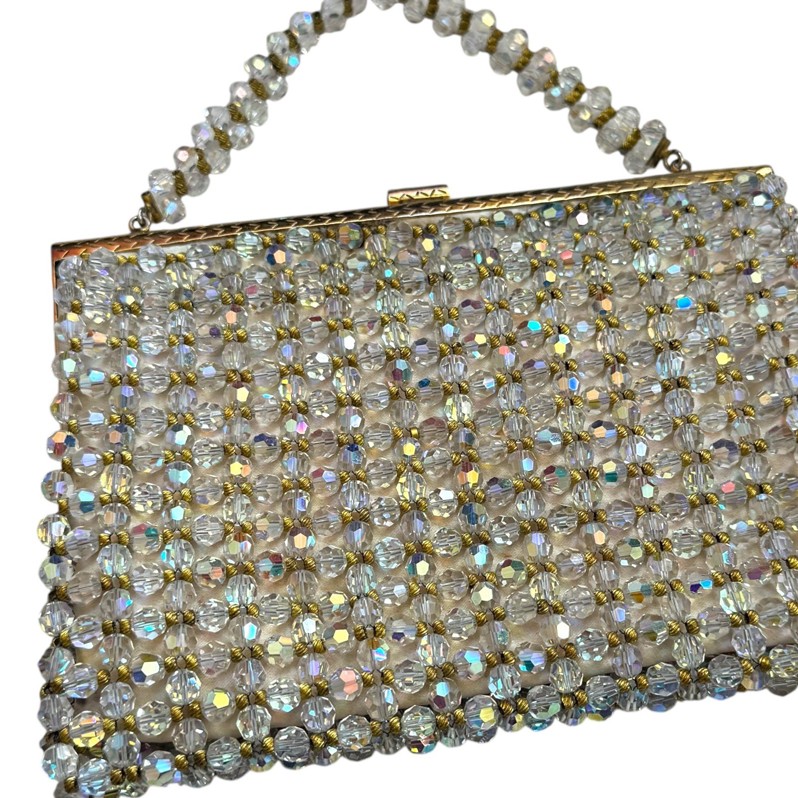 Vintage Iridescent and Gold Heavily Beaded Handbag Evening Special Occasion