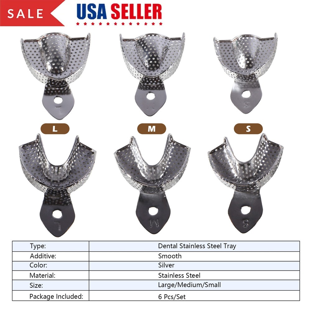6 Dental Impression Trays set PERFO Denture Instruments PR