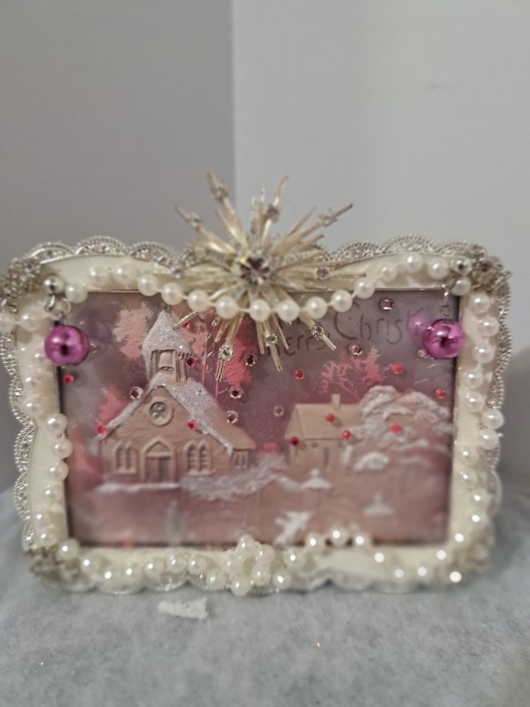 Antique Christmas postcard framed