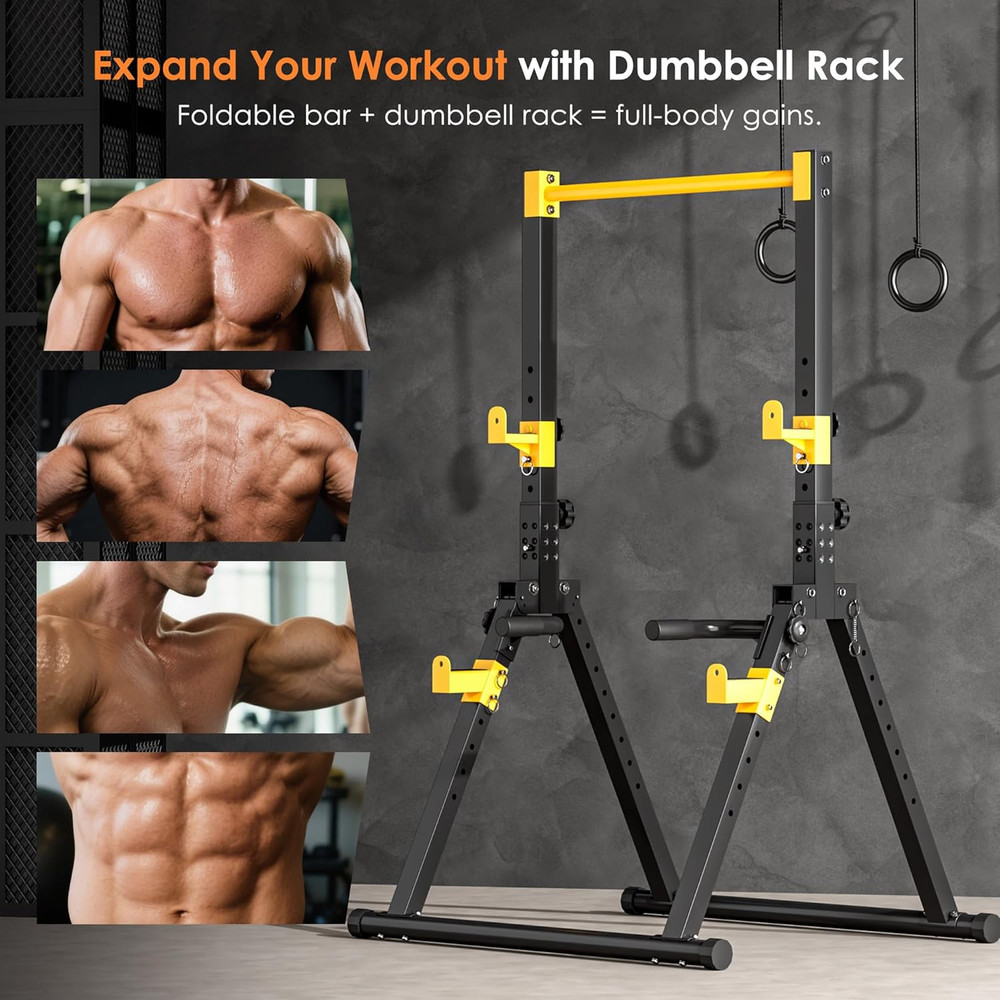 Power Tower Pull up Bar Station, Foldable Pull up Dip Station Free Standing for