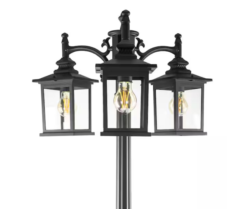 Lutec 7205601012 3-Light Black Outdoor Post Lantern