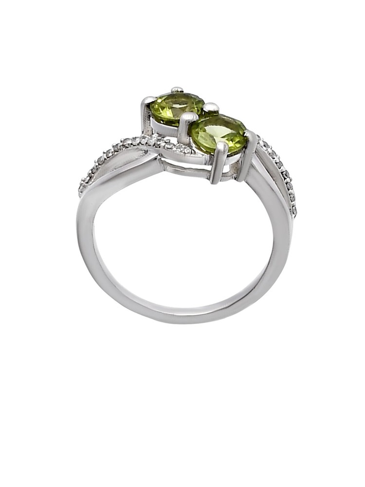 Peridot & White Topaz Solid 925 Sterling Silver Ring 7