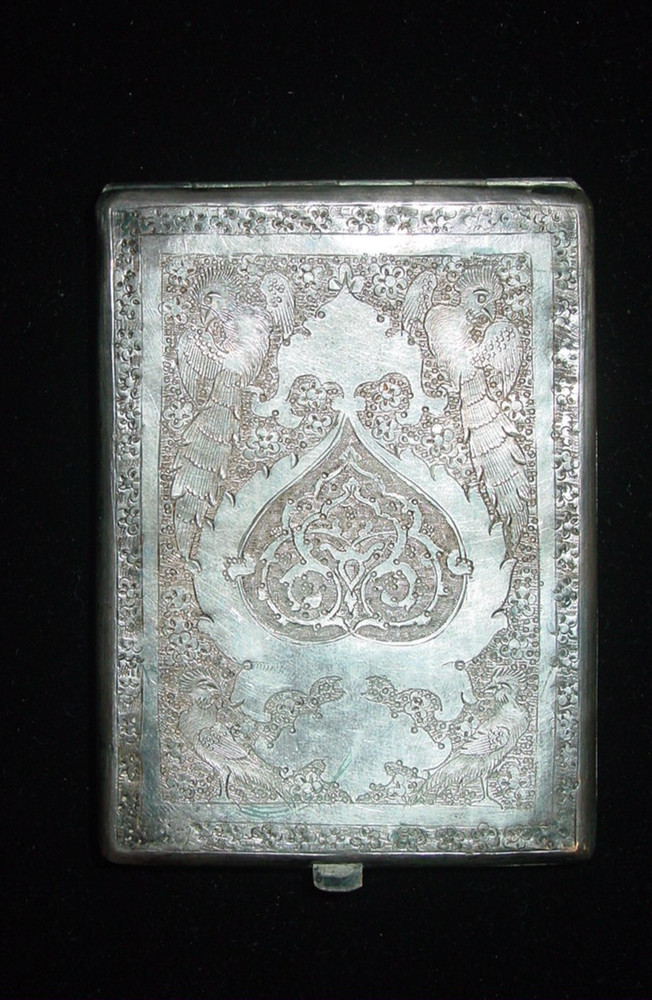 Vintage Persian SOLID SILVER Etched CIGARETTE CASE Middle East 152.25 Grams