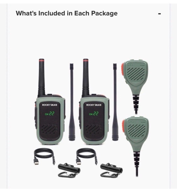 Rocky Talkie Expedition Radio Kit- 2 Radios & 2 Hand Mics. Brand New!!
