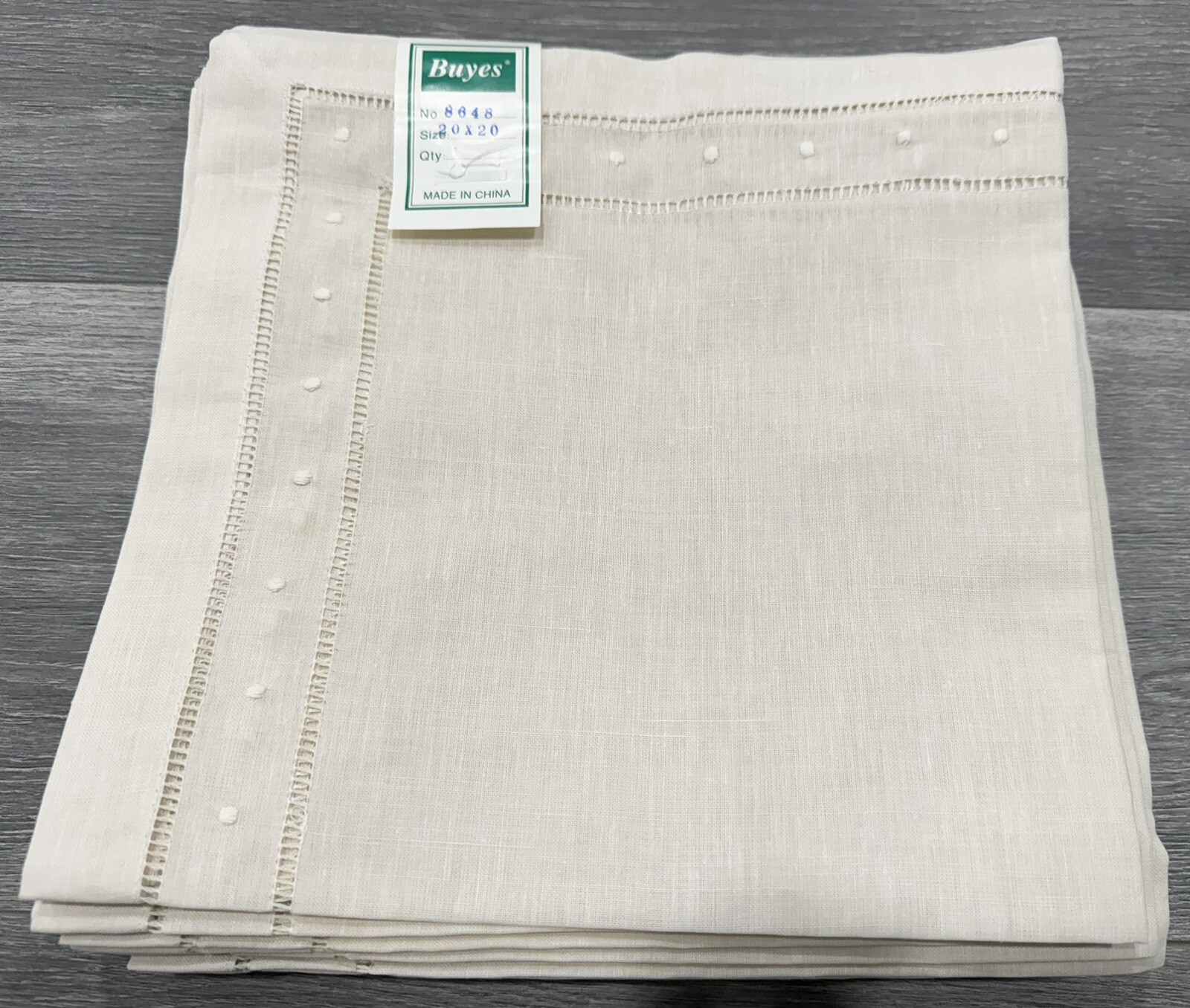 6 Pieces Beige 20x20" Hemstitch Embroidery Linen Placemats Dinning Table Napkins