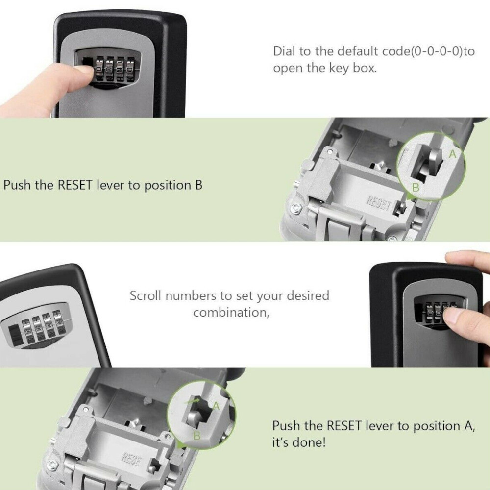 4 Digit Combination Lock Box Wall Mount Security Safe XL Large 6 Key Waterproof