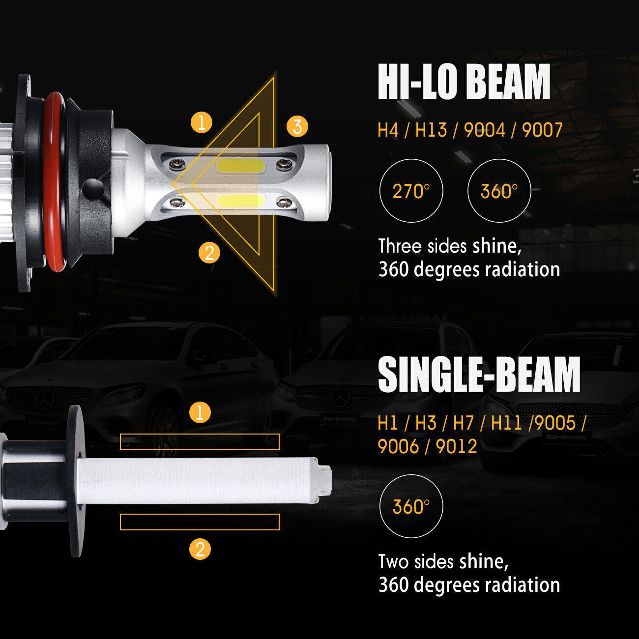 Pair HB5 9007 LED Headlight Conversion Kit Bulbs High Low Beam White 6000K Lamps