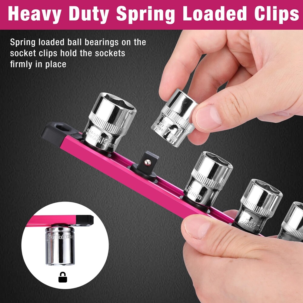 WORKPRO Heavy Duty Magnetic Socket Organizer 3/8" Dr Socket Holder Rack 10 Clips