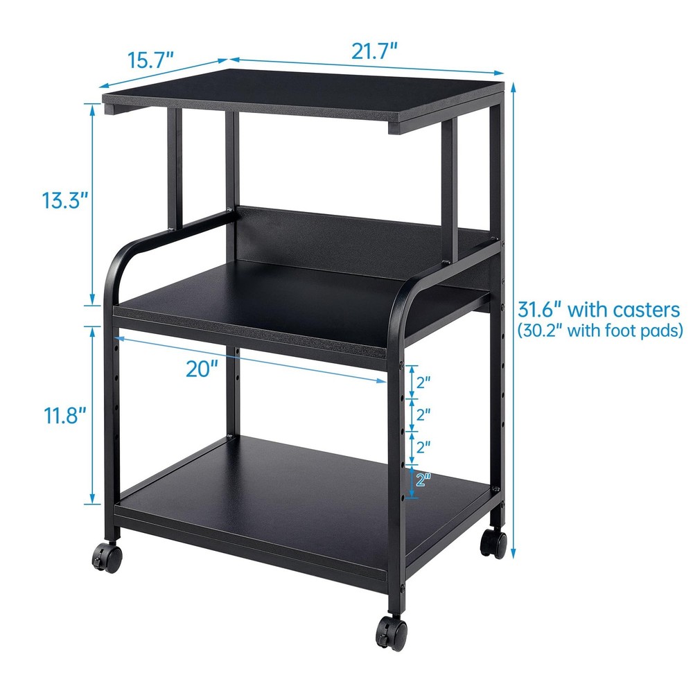 Printer Stand, 3 Tier Printer Table with Height Adjustable Storage Shelf, Rol...