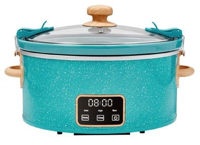 6 Quart Digital Slow Cooker with Locking Lid, Teal Speckle