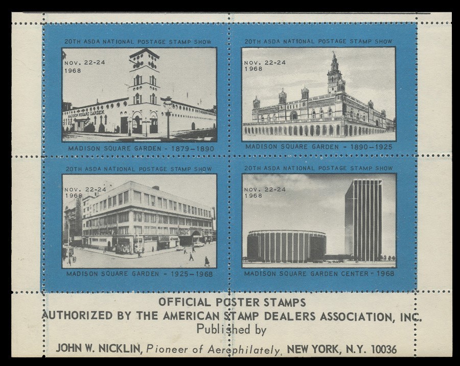ASDA STAMP SHOW LABELS - 1968, PERFORATED, SET OF 16 (4 BLOCKS)