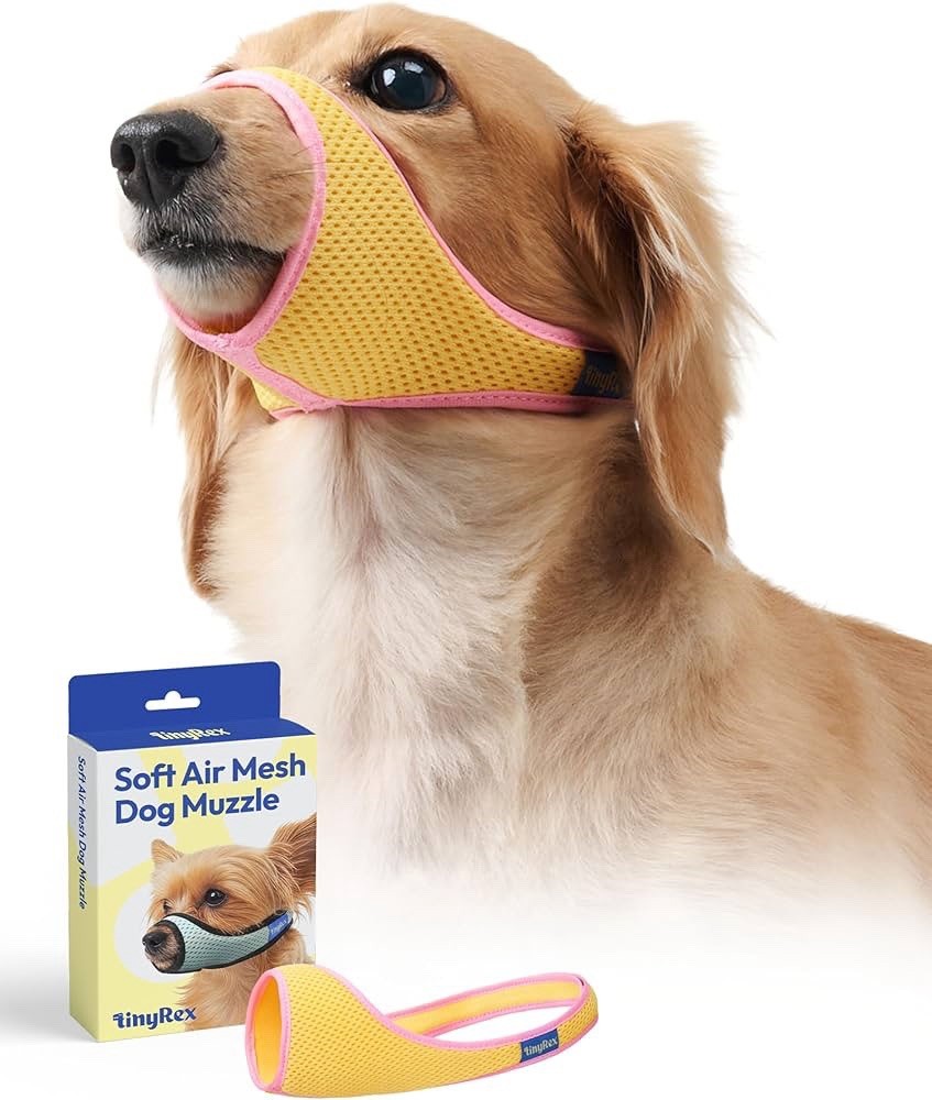 Small Dog Muzzle Warm Yellow – Soft Breathable Mesh Adjustable, 4.3” x 0.8”